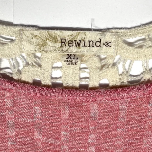 Rewind Heathered Pink Ribbed Crochet Lace Back Long Sleeve Top Size XL Coquette - Picture 5 of 9